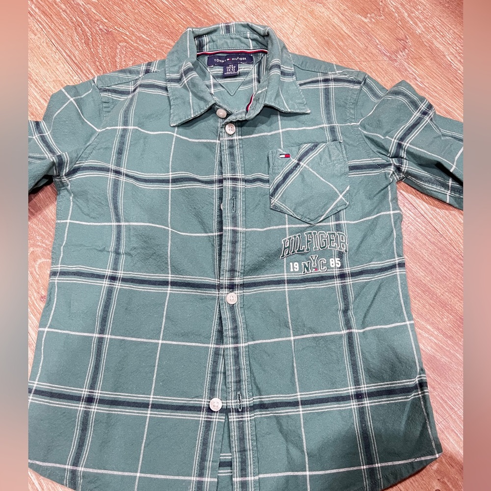 Tommy Hilfiger Green Plaid Shirt Boy 4-5 Long Sleeve